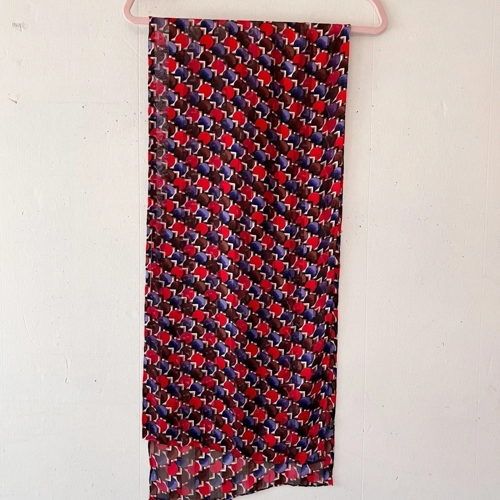 Vintage Geometric Print Silk Oblong Scarf